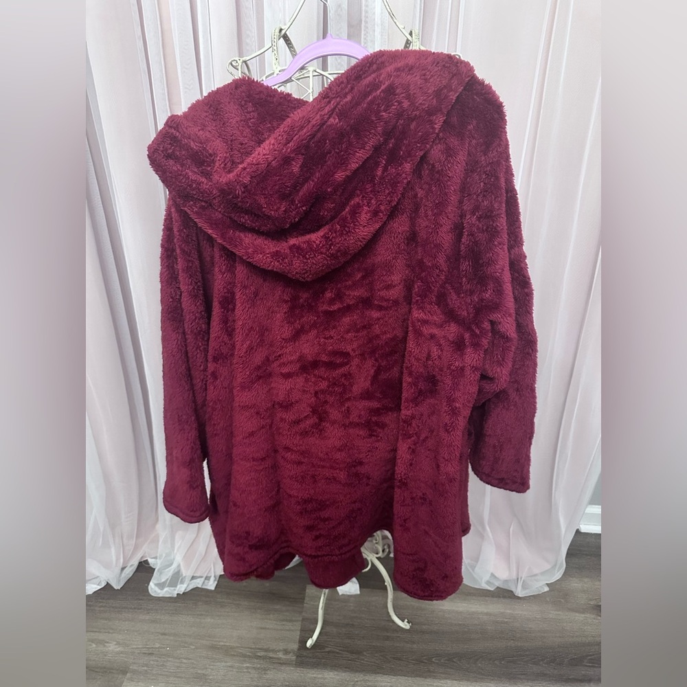 Torrid Burgundy Teddy Jacket with Hood - Picture 4 of 4